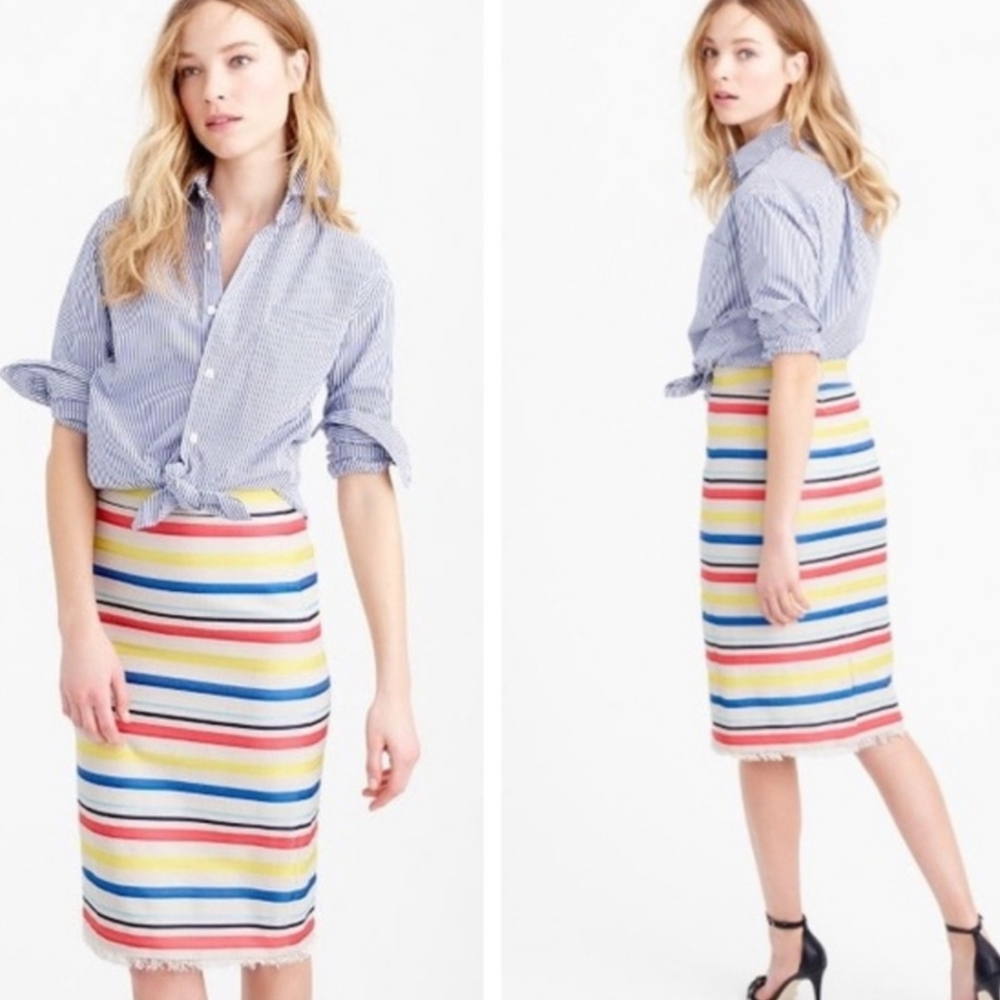 J.Crew Colorful Jacquard Midi Frayed Hem Skirt